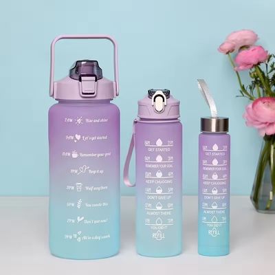 Logo personalizzato accettabile 3pcs grande capacità Sport Plastic Gradient Acqua bottiglia set