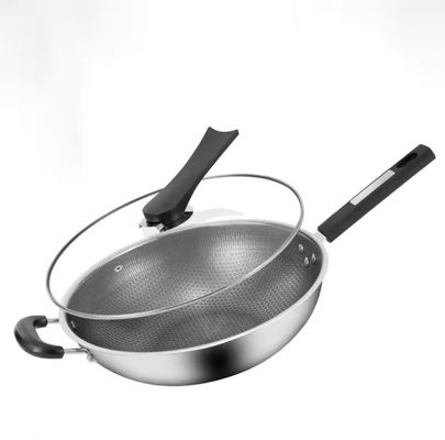 32cm 34cm Wok Pot antiaderente con coperchio di vetro in acciaio inossidabile antibatterico 304