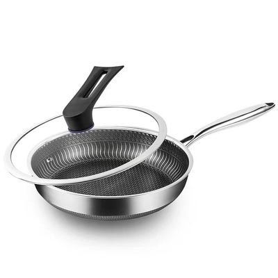 Acciaio inossidabile Honeycomb Nonstick Wok Fritti con coperchio di vetro per fornelli di uso generale