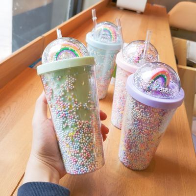 Creativo gelato a doppia parete Tazze di plastica da 550 ml con paglia colore personalizzato per unisex