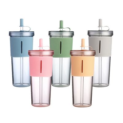 Coppe per ufficio riutilizzabili 700ml senza BPA con tappo e paglia