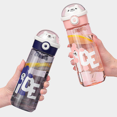 Portable Eco Friendly Bpa Free Clear Tritan Drinking Plastic Bear Water Bottle con paglia per bambini