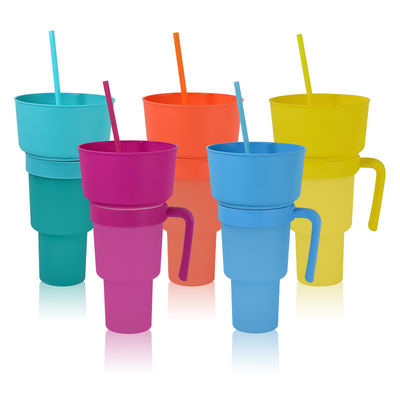 Tazze di caffè a colori personalizzate 2 in 1 Tazze di bevande da cinema con vassoio per snack e paglia