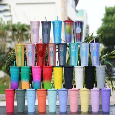 Coppe da bere in diamante riutilizzabili 24 oz Multi Colore Nera Stuffato Tumbler con Capo e paglia