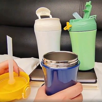 15oz bottiglia d'acqua da ufficio a vuoto a doppia parete isolato da viaggio tazza da caffè con coperchio in silicone