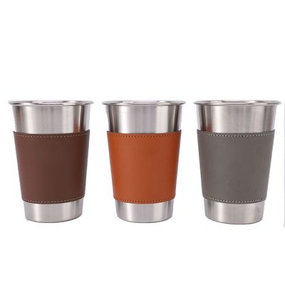 170ML 330ML 500ML Tazza da birra in acciaio inossidabile Tazza portatile da campeggio con custodia in pelle