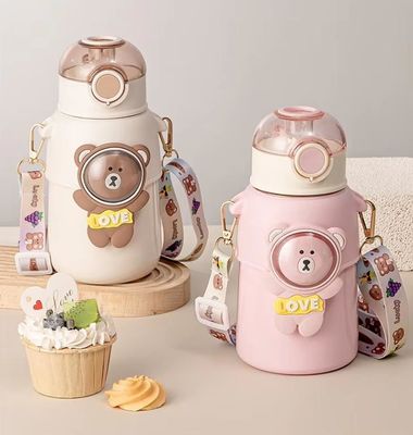 Attività all'aria aperta Disegno animato 500ml Acciaio inossidabile Coppa termica per bambini con coperchio di paglia