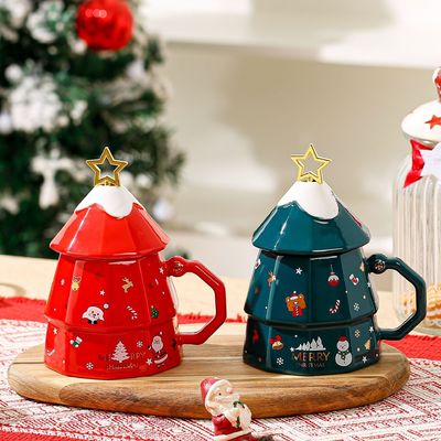 Sostenibile Osso Ceramica Mug Gift Box Set Con Capo Cucchiaio Creativo Disegno Albero di Natale