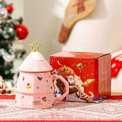 Sostenibile Osso Ceramica Mug Gift Box Set Con Capo Cucchiaio Creativo Disegno Albero di Natale