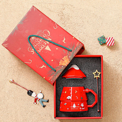 Sostenibile Osso Ceramica Mug Gift Box Set Con Capo Cucchiaio Creativo Disegno Albero di Natale