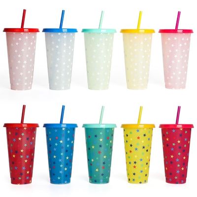 MUGS 24OZ BPA-Free Soft Drink Tumbler in plastica con tazze che cambiano colore Copri e paglia