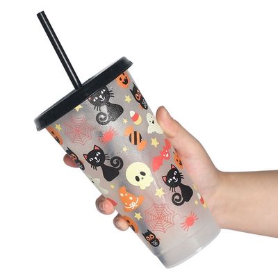 Promozione Giveaway Riutilizzabile senza BPA Stampa personalizzata Tazza di caffè in plastica con coperchio e paglia
