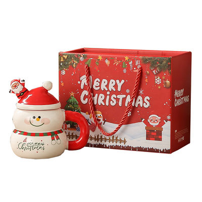 8.5x6.8cm Snowman Santa Design Scatola regalo di Natale Latte Tazza di caffè Tazza con HANDGRIP