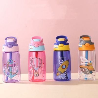 16oz Studente Carino Portabile Bottiglia d'acqua di plastica impermeabile con paglia e silicone PP