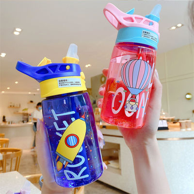 16oz Studente Carino Portabile Bottiglia d'acqua di plastica impermeabile con paglia e silicone PP