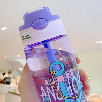 16oz Studente Carino Portabile Bottiglia d'acqua di plastica impermeabile con paglia e silicone PP