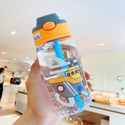 16oz Studente Carino Portabile Bottiglia d'acqua di plastica impermeabile con paglia e silicone PP
