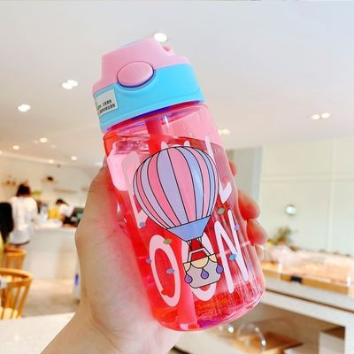 16oz Studente Carino Portabile Bottiglia d'acqua di plastica impermeabile con paglia e silicone PP