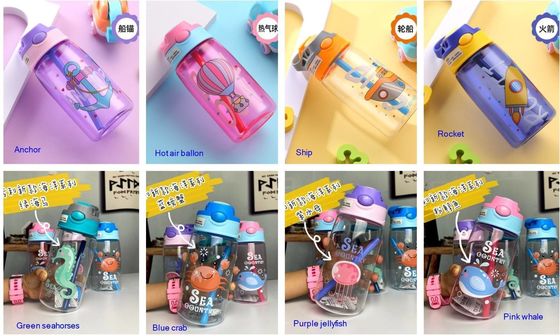 480ml Bambini Carino Portatile a prova di perdite Straight Drink Bottiglia d'acqua di plastica con paglia