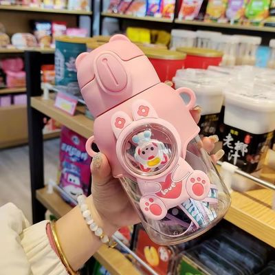 Stile di design carino 2024 Bottiglie d'acqua rosa con paglia per ragazze e bambini a scuola