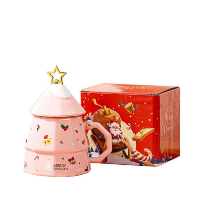 Tazza da caffè ceramica a forma di albero di Natale con cucchiaio e scatola regalo Decorazione 3D per le vacanze