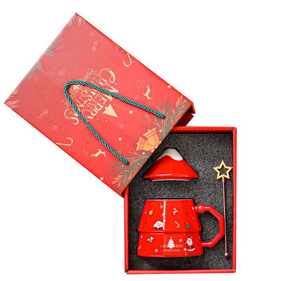 Tazza da caffè ceramica a forma di albero di Natale con cucchiaio e scatola regalo Decorazione 3D per le vacanze