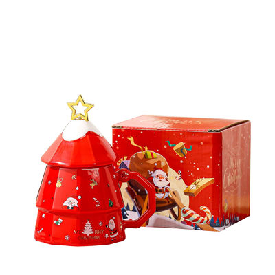 7x12.5cm Rose Ceramic Tea Cup Coffee Mug Gift Set Con Copertura Specchio Disegno Albero di Natale