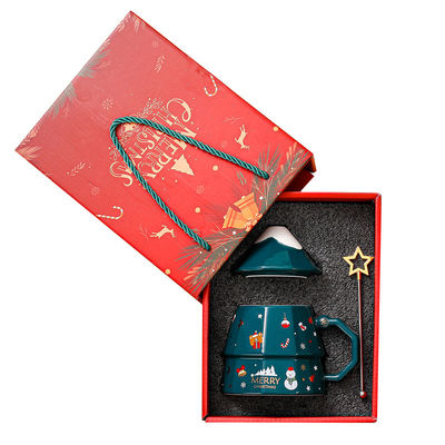 7x12.5cm Rose Ceramic Tea Cup Coffee Mug Gift Set Con Copertura Specchio Disegno Albero di Natale