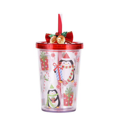 Stile di design carino Campana di Natale doppio strato BAP di plastica GRATUITA Tazza d'acqua potabile di paglia