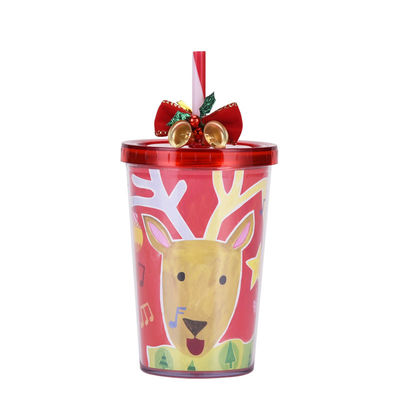 Stile di design carino Campana di Natale doppio strato BAP di plastica GRATUITA Tazza d'acqua potabile di paglia