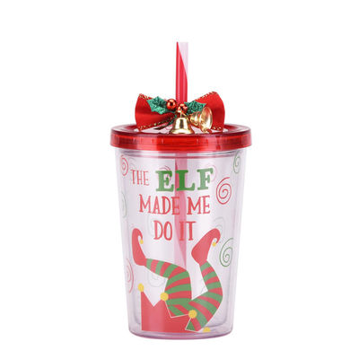Stile di design carino Campana di Natale doppio strato BAP di plastica GRATUITA Tazza d'acqua potabile di paglia