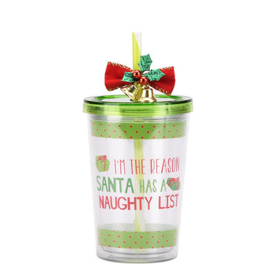 Stile di design carino Campana di Natale doppio strato BAP di plastica GRATUITA Tazza d'acqua potabile di paglia