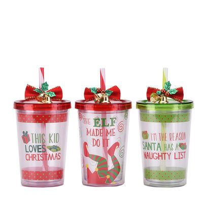 Stile di design carino Campana di Natale doppio strato BAP di plastica GRATUITA Tazza d'acqua potabile di paglia