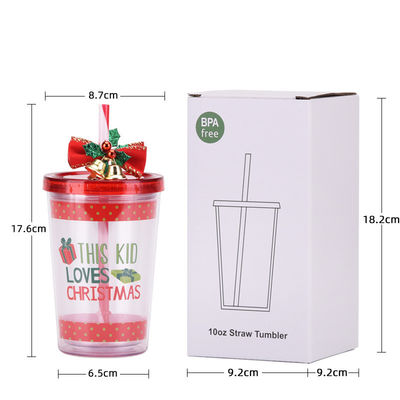 Stile di design carino Campana di Natale doppio strato BAP di plastica GRATUITA Tazza d'acqua potabile di paglia