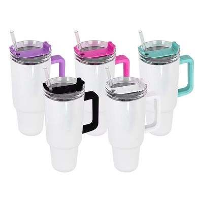 HANDGRIP 40oz Tumbler con coperchio di paglia e maniglia in acciaio inossidabile Tumbler riutilizzabile per bicchieri di auto colorati