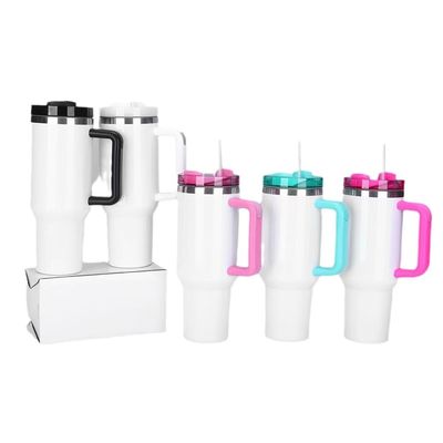 HANDGRIP 40oz Tumbler con coperchio di paglia e maniglia in acciaio inossidabile Tumbler riutilizzabile per bicchieri di auto colorati