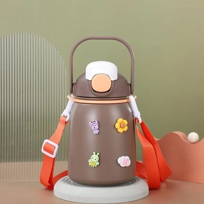 Disegno di animazione 800ml Big Belly Cup Isolato Bambino Cute Flasci a vuoto Termo con paglia
