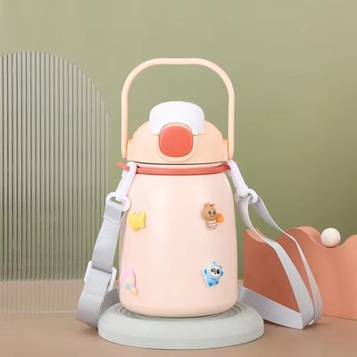 Disegno di animazione 800ml Big Belly Cup Isolato Bambino Cute Flasci a vuoto Termo con paglia