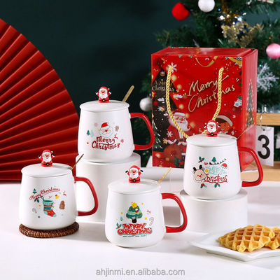 Regali di Natale Tazze in ceramica con cucchiaio 400ml Decorazione tazza di caffè in porcellana riutilizzabile