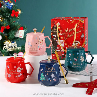 Regali di Natale Tazze in ceramica con cucchiaio 400ml Decorazione tazza di caffè in porcellana riutilizzabile