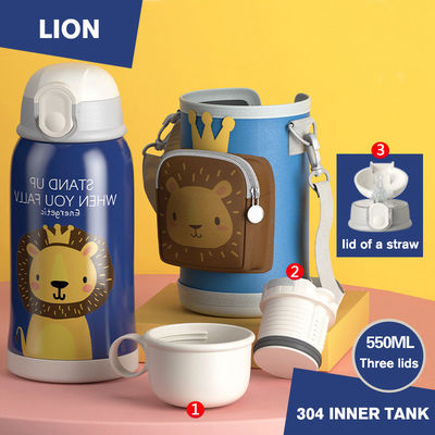 Termo portatile in acciaio inossidabile da 550 ml con manica da tazza e disegno di fumetti con paglia