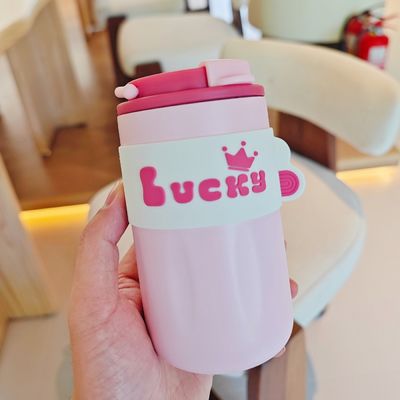 420ml Portable Creative Cute Straight Drink Bottiglia d'acqua in acciaio inox con coperchio