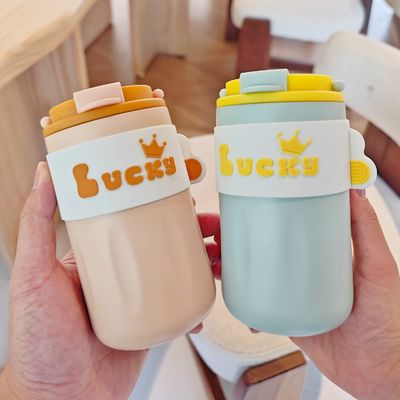 420ml Portable Creative Cute Straight Drink Bottiglia d'acqua in acciaio inox con coperchio