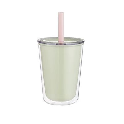 Logo personalizzato accettabile bottiglia d'acqua di plastica a doppia parete con paglia e materiale PC