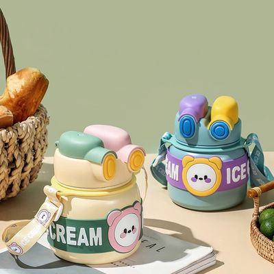850 ml Coppa per bambini Cartone animato Doppio bere paglia Acciaio inossidabile