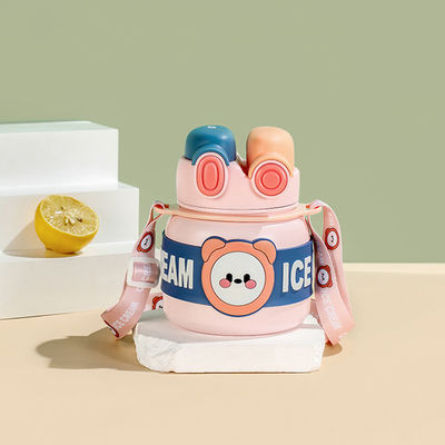 850 ml Coppa per bambini Cartone animato Doppio bere paglia Acciaio inossidabile