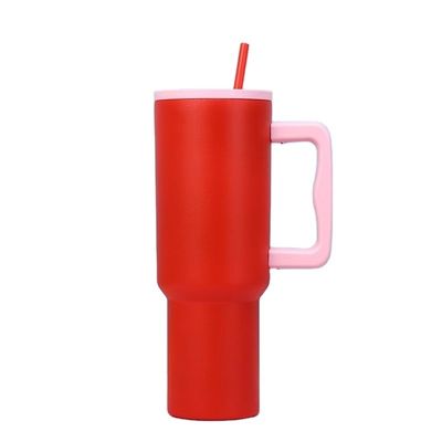 Tumbler in acciaio inossidabile riutilizzabile 40oz Tumbler con maniglia e coperchio di paglia Color Car Cups