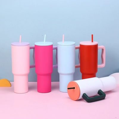 Tumbler in acciaio inossidabile riutilizzabile 40oz Tumbler con maniglia e coperchio di paglia Color Car Cups