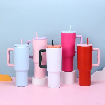 Tumbler in acciaio inossidabile riutilizzabile 40oz Tumbler con maniglia e coperchio di paglia Color Car Cups