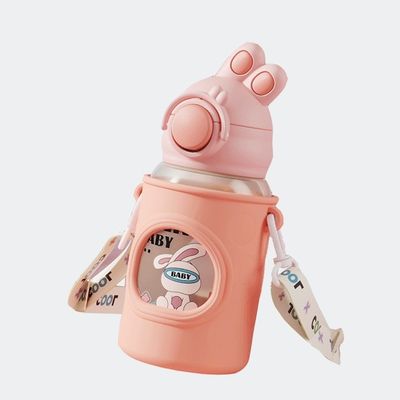 680ml Cartoon Straw Silicone Cuoio Copertina Isolato da vuoto Bottiglia d'acqua per bambini Bambini